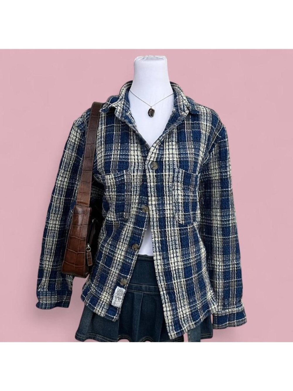 bdg blue plaid granola preppy western flannel button down shirt